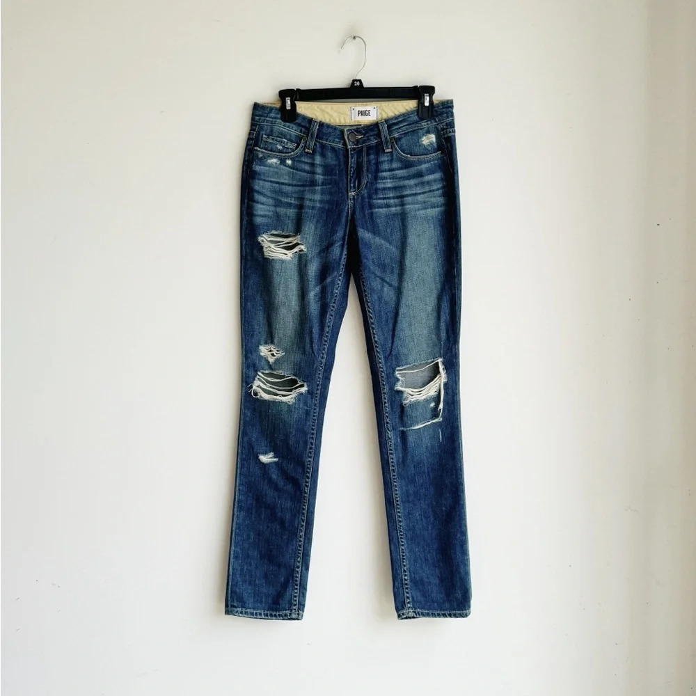 Paige | Jimmy Jimmy Skinny Dark Wash Distressed Jeans | 25